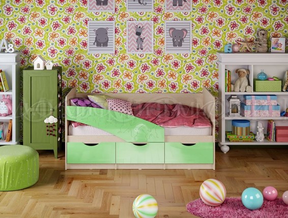 Кроватка Бабочки 800*1600, Салатовый глянец в Архангельске - изображение