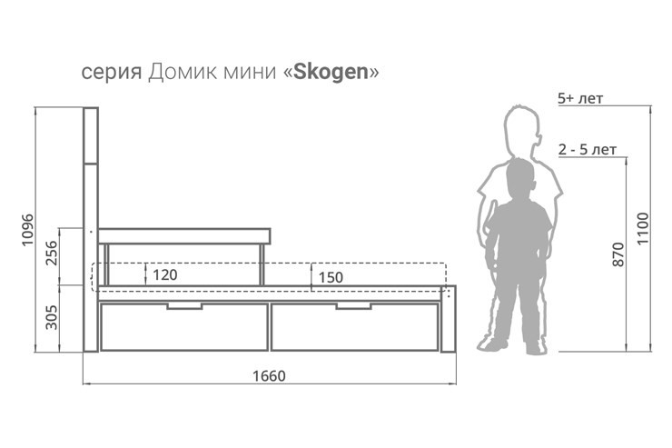 Кровать-домик в детскую мини Skogen графит-белый в Архангельске - изображение 1