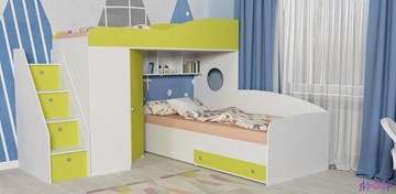 Детская кровать-шкаф Кадет-2 с универсальной лестницей, корпус Белое дерево, фасад Лайм в Архангельске