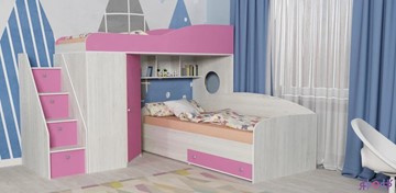 Детская кровать-шкаф Кадет-2 с универсальной лестницей, корпус Винтерберг, фасад Розовый в Архангельске