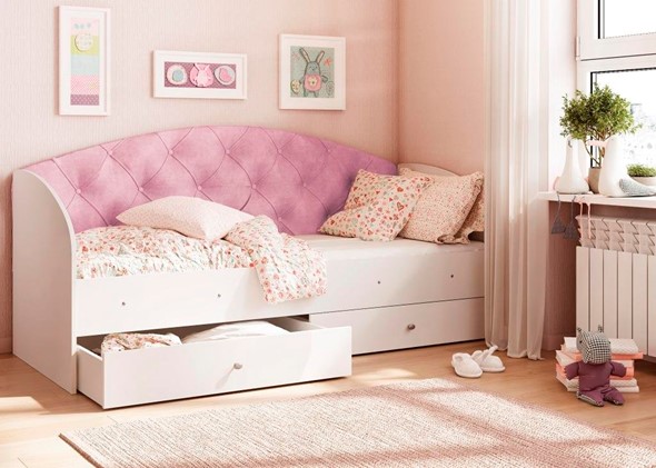 Детская кровать односпальная Эльза без бортика, Розовый (латы) в Архангельске - изображение