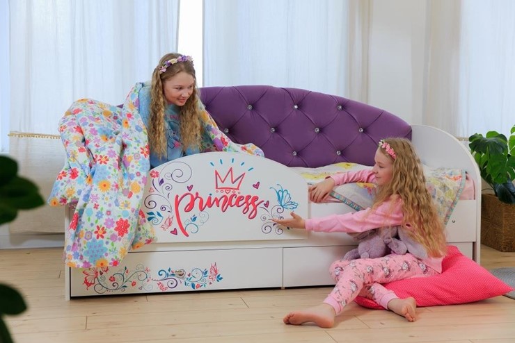 Детская кровать с ящиками Эльза с бортиком, Фиолетовый (латы) в Архангельске - изображение 4