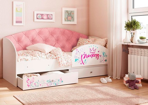 Кровать с ящиками Эльза с бортиком, Розовый (латы) в Архангельске - изображение
