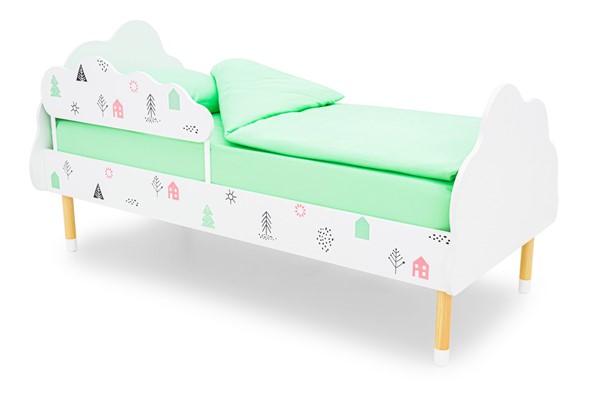Кровать детская Stumpa Облако "Домики розовый, бирюзовый" в Архангельске - изображение
