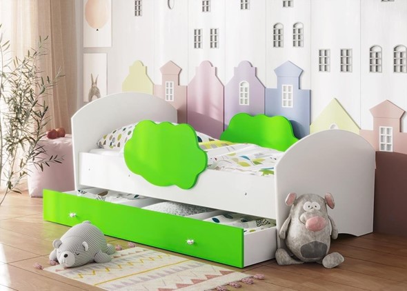 Детская кровать Тучка с ящиком, корпус Белый, фасад Лайм в Архангельске - изображение