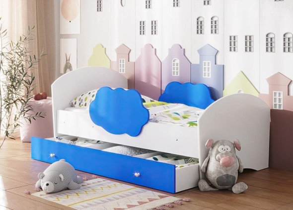 Детская кровать Тучка с ящиком, корпус Белый, фасад Синий в Архангельске - изображение