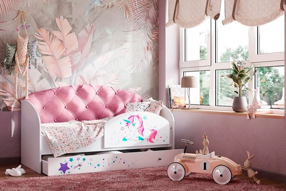 Детская кровать односпальная Звездочка с бортиком, Розовый в Архангельске - изображение