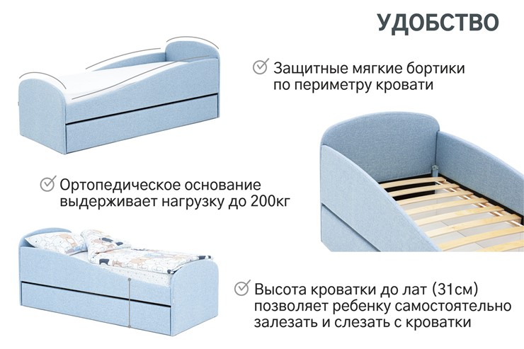 Детская кровать с ящиком Letmo небесный (рогожка) в Архангельске - изображение 1