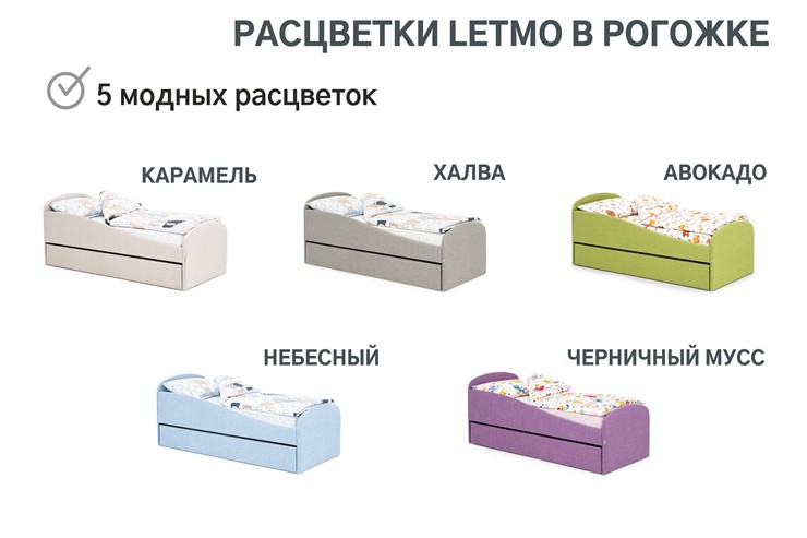 Детская кровать с ящиком Letmo небесный (рогожка) в Архангельске - изображение 6
