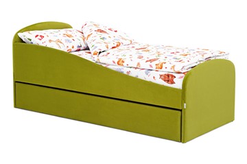 Мягкая кровать с ящиком Letmo оливковый (велюр) в Архангельске