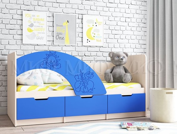 Детская кровать с бортиками Юниор-3, синий матовый в Архангельске - изображение