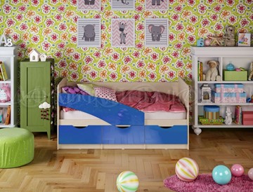 Кровать в детскую Бабочки 800*1600, Синий глянец в Архангельске