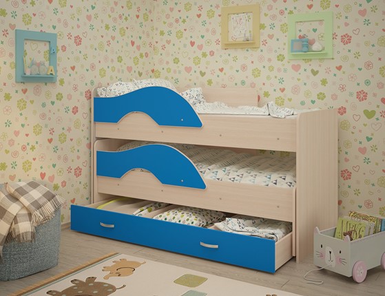 Детская 2-х ярусная кровать Радуга 1.6 с ящиком, корпус Млечный дуб, фасад Синий в Архангельске - изображение