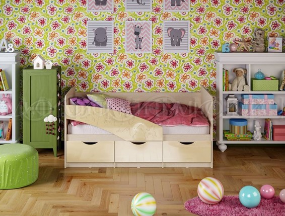 Детская кровать Бабочки 800*1600, Ваниль глянец в Архангельске - изображение