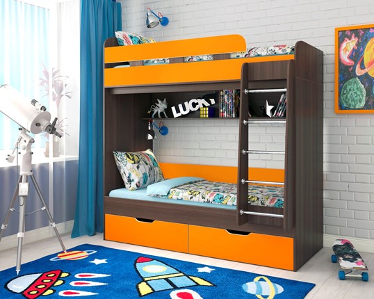 Детская двухэтажная кровать Юниор-5, каркас Бодего, фасад Оранжевый в Архангельске - изображение