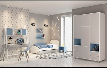 Комплект мебели для детской POLINI Kids Mirum №1 Белый / Серый / Голубой в Архангельске