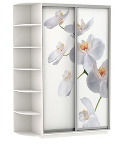 Шкаф 2-дверный Хит, 1500x600x2200, фотопечать, со стеллажом, белая орхидея, белый снег в Архангельске