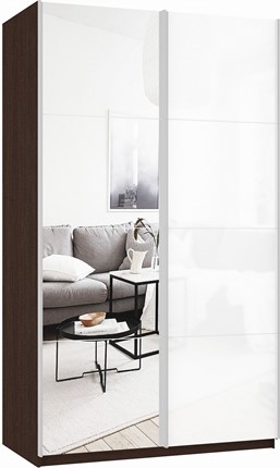 Шкаф 2-дверный Прайм (Зеркало/Белое стекло) 1200x570x2300, венге в Архангельске - изображение