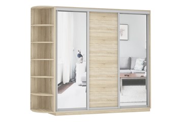 Шкаф 3-дверный Экспресс (Зеркало/ДСП/Зеркало) со стеллажом, 2700х600х2200, дуб сонома в Архангельске - предосмотр