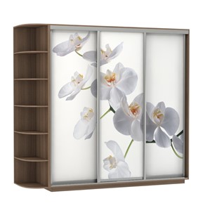 Шкаф трехдверный Экспресс со стеллажом, 2700х600х2200, Орхидея белая/шимо темный в Архангельске