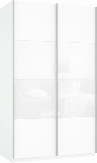 Шкаф Прайм (ДСП/Белое стекло) 1400x570x2300, белый снег в Архангельске - изображение 2