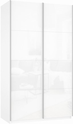 Шкаф-купе 2-х дверный Прайм (Белое стекло/Белое стекло) 1400x570x2300, белый снег в Архангельске - изображение