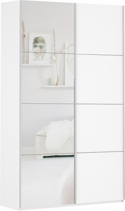 Шкаф 2-х дверный Прайм (ДСП/Зеркало) 1400x570x2300, белый снег в Архангельске - изображение