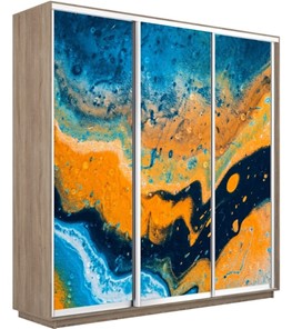 Шкаф 3-х дверный Экспресс 2100х450х2200, Абстракция оранжево-голубая/дуб сонома в Архангельске