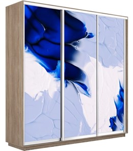 Шкаф 3-х дверный Экспресс 2400х450х2200, Абстракция бело-голубая/дуб сонома в Архангельске