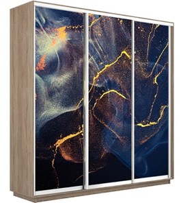 Шкаф 3-х дверный Экспресс 2400х450х2200, Абстракция золотая пыль/дуб сонома в Архангельске