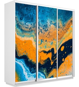 Шкаф 3-дверный Экспресс 2400х600х2400, Абстракция оранжево-голубая/белый снег в Архангельске