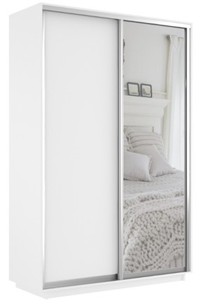 Шкаф 2-х дверный Экспресс (ДСП/Зеркало) 1600х600х2400, белый снег в Архангельске - изображение