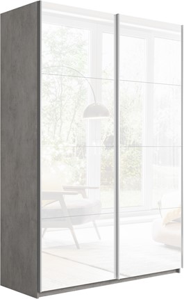 Шкаф 2-х створчатый Прайм (Белое стекло/Белое стекло) 1200x570x2300, бетон в Архангельске - изображение