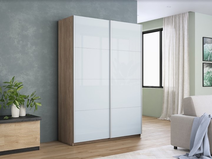 Шкаф 2-дверный Прайм (Белое стекло/Белое стекло) 1600x570x2300, дуб сонома в Архангельске - изображение 4