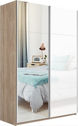 Шкаф 2-х дверный Прайм (Зеркало/Белое стекло) 1200x570x2300, дуб сонома в Архангельске - изображение