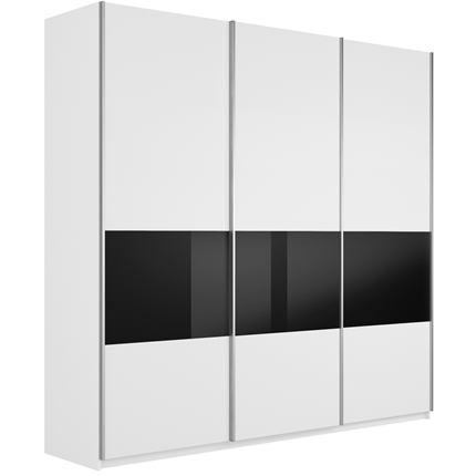 Шкаф 3-х створчатый Широкий Прайм (ДСП / Черное стекло) 2400x570x2300, Белый снег в Архангельске - изображение
