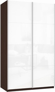 Шкаф двухдверный Прайм (Белое стекло/Белое стекло) 1400x570x2300, венге в Архангельске - предосмотр
