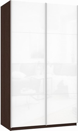 Шкаф двухдверный Прайм (Белое стекло/Белое стекло) 1400x570x2300, венге в Архангельске - изображение