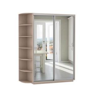 Шкаф 2-дверный Хит (2 зеркала) со стеллажом, 1500x600x2200, дуб молочный в Архангельске