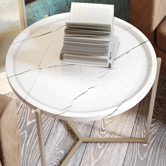 Круглый столик Бруно, белый мрамор/титан в Архангельске - изображение 3