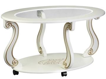 Стеклянный столик в зал Овация-С, на колесах, слоновая кость-золото в Архангельске