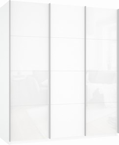 Шкаф 3-х створчатый Прайм (Белое стекло/ДСП/Белое стекло) 1800x570x2300, белый снег в Архангельске - предосмотр