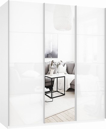 Шкаф трехстворчатый Прайм (Белое стекло/Зеркало/Белое стекло) 2100x570x2300, белый снег в Архангельске - изображение