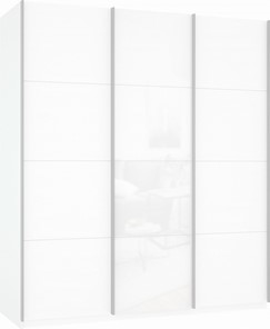Шкаф-купе трехстворчатый Прайм (ДСП/Белое стекло/ДСП) 1800x570x2300, белый снег в Архангельске - предосмотр