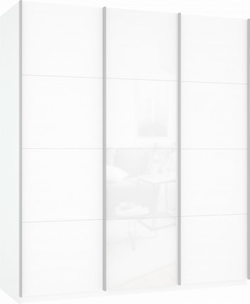 Шкаф-купе трехстворчатый Прайм (ДСП/Белое стекло/ДСП) 1800x570x2300, белый снег в Архангельске - изображение