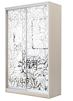 Шкаф 2-х створчатый 2200х1682х620 два зеркала, "Листья" ХИТ 22-17-66-17 Дуб молочный в Архангельске - изображение
