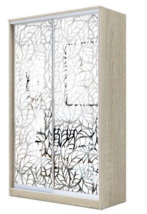 Шкаф 2-х створчатый 2200х1682х420 два зеркала, "Листья" ХИТ 22-4-17-66-17 Дуб Сонома в Архангельске - изображение
