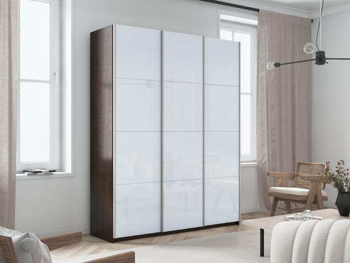 Шкаф 3-х створчатый Прайм (3 Белое стекло) 1800x570x2300, венге в Архангельске - изображение 3