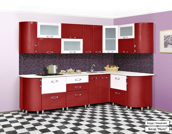 Модульная кухня Мыло 128 2700х1500, цвет Бордо/Белый металлик в Архангельске - изображение