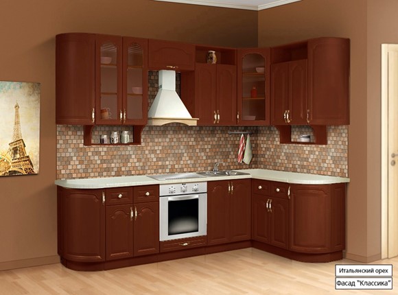 Кухня угловая Классика 2700х1500, цвет Итальянский орех в Архангельске - изображение